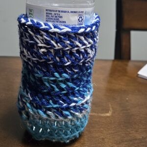 Handcrafted Blue & Teal Knit Bottle Cozy - Unbranded